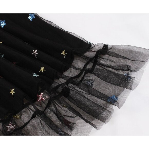 Women's Tie Strap Tulle Prom Dresses Sweetheart Flower Embroidery Dress - Picture 5 of 6